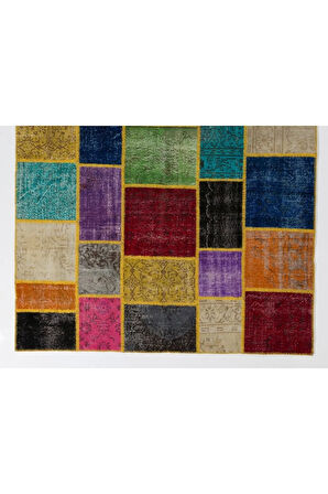 200x300 cm Çok Renkli Patchwork Halı, El Dokuması Otantik Halı, Geometric Halı
