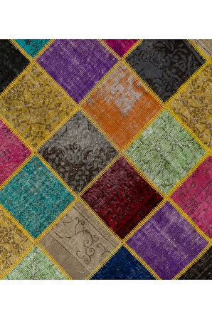 200x300 cm Çok Renkli Patchwork Halı, El Dokuma Peçvörk, Geometric Halı