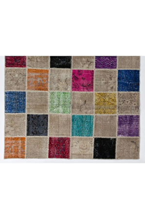 200x300 cm Çok Renkli El Dokuması Patchwork Halı, Geometrik Desenli Patchwork