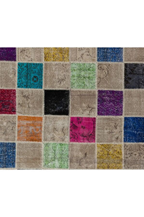 200x300 cm Çok Renkli El Dokuması Patchwork Halı, Geometrik Desenli Patchwork