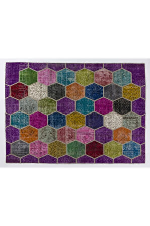 213x305 cm Çok Renkli El Dokuması Patchwork Halı, Otantik Renkli Halı, Renkli Peçvörk