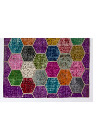 213x305 cm Çok Renkli El Dokuması Patchwork Halı, Otantik Renkli Halı, Renkli Peçvörk