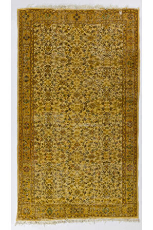 160x275 cm Sarı Renkli Anadolu Halısı, %100 El Yapımı Modern Boyalı Halı
