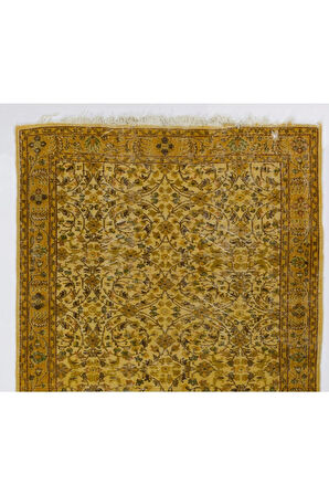 160x275 cm Sarı Renkli Anadolu Halısı, %100 El Yapımı Modern Boyalı Halı