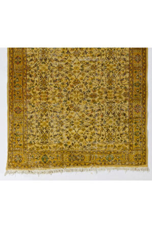 160x275 cm Sarı Renkli Anadolu Halısı, %100 El Yapımı Modern Boyalı Halı