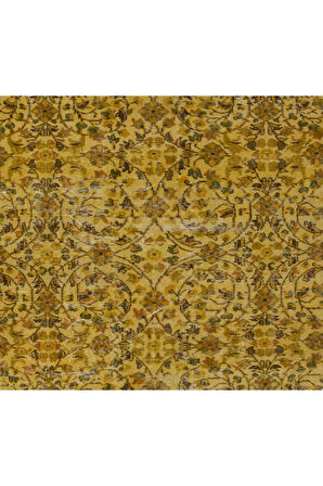 160x275 cm Sarı Renkli Anadolu Halısı, %100 El Yapımı Modern Boyalı Halı