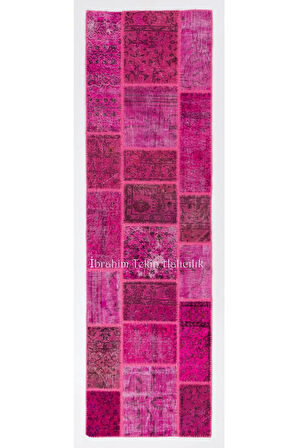 90x300 cm Pembe Renkli El Dokuması Patchwork Yolluk