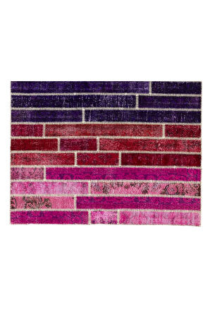 200x300 Cm Çok Renkli El Dokuması Patchwork Halı, Gökkuşağı Desenli El Yapımı Yünlü Peçvörk Halı