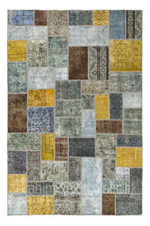 200x300 cm Çok Renkli El Dokuması Patchwork Halı Geometrik Patchwork, Modern Alan Halısı