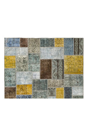 200x300 cm Çok Renkli El Dokuması Patchwork Halı Geometrik Patchwork, Modern Alan Halısı