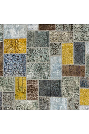 200x300 cm Çok Renkli El Dokuması Patchwork Halı Geometrik Patchwork, Modern Alan Halısı