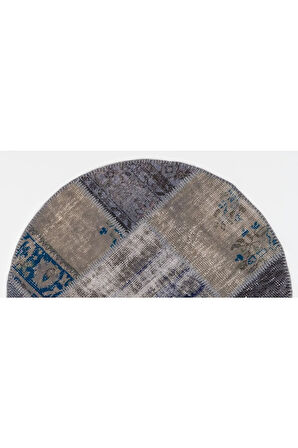 120x120 cm Koyu Tonlarda El Dokuması Yuvarlak Patchwork Halı
