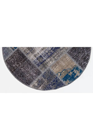 120x120 cm Koyu Tonlarda El Dokuması Yuvarlak Patchwork Halı