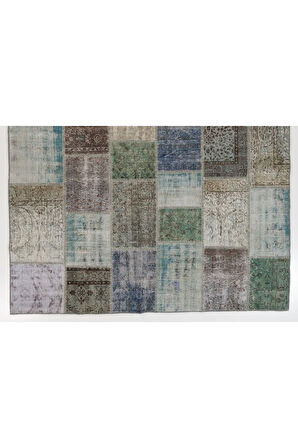 244x305 cm Koyu Tonlarda El Dokuması Patchwork Halı, Çok Renkli Anadolu Halısı