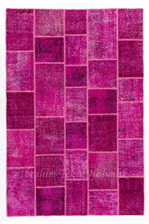 183x273 Cm Pembe Tonlarda, Modern, El Dokuması Patchwork Halı. El Yapımı Halı