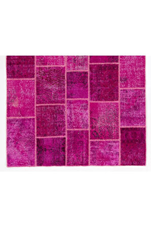183x273 Cm Pembe Tonlarda, Modern, El Dokuması Patchwork Halı. El Yapımı Halı