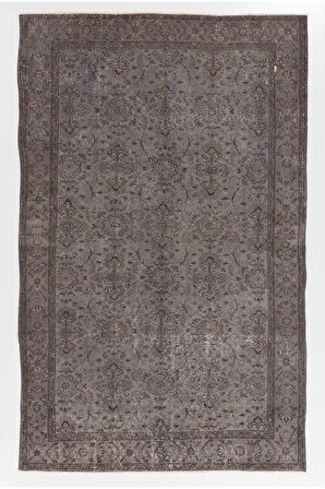 (168 X 267 CM) Gri Renkli Anadolu Halısı, %100 El Dokuması Çiçek Desenli Anadolu Halı