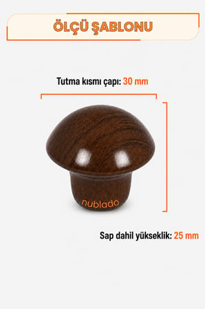 Mantar Düğme Kulp Ceviz Metal 30 mm Çekmece Dolap Gardırop Mutfak Vestiyer Mobilya Kulpu Tek Vidalı Ergonomik Dekoratif Minimalist Tasarım 1 Adet
