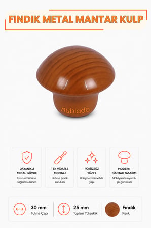 Mantar Düğme Kulp Fındık Metal 30 mm Çekmece Dolap Gardırop Mutfak Vestiyer Mobilya Kulpu Tek Vidalı Ergonomik Dekoratif Minimalist Tasarım 1 Adet