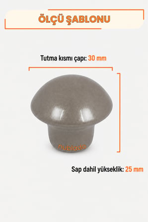 Mantar Düğme Kulp Saten Metal 30 mm Çekmece Dolap Gardırop Mutfak Vestiyer Mobilya Kulpu Tek Vidalı Ergonomik Dekoratif Minimalist Tasarım 1 Adet