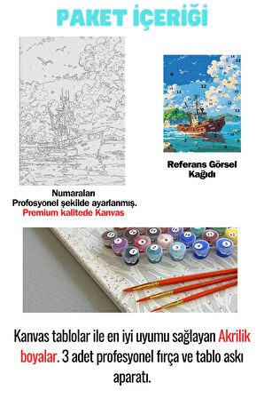 Sayılarla Boyama Çerçeveli Hobi Seti Numaralı Tuval Fırça Boya Dahil Kasnaklı TEKNE 40X50 Cm