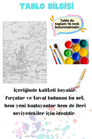 Sayılarla Boyama Çerçeveli Hobi Seti Numaralı Tuval Fırça Boya Dahil Kasnaklı TEKNE 40X50 Cm