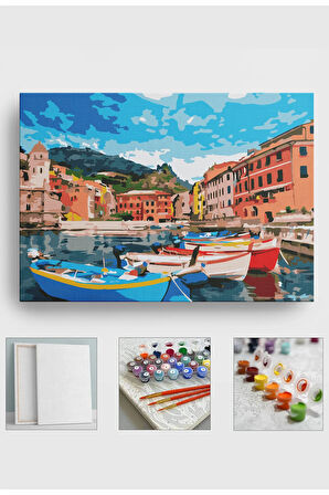 Sayılarla Boyama Seti Numaralı Tuval Fırça Boya 40x50 Cm Tekneler