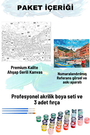 Sayılarla Boyama Seti Numaralı Tuval Fırça Boya 40x50 Cm Tekneler