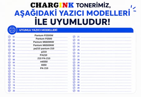 Chargink Pantum PA210EV/P2500 Çipli Muadil Toner 1.6k Baskı Adedi Pantum P2500W Pantum P2500 Pantum M6600NW Pantum M6500NW PA210 Pantum 210 P210 PA210 210 PA-210 M6550 6550 Pa 210