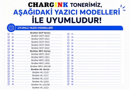 Chargink Brother TN1040 Çipli Muadil Toner 1.5k Yüksek Çekim Brother Dcp Serisi/brother Mfc Serisi/brother Hl Serisi Uyumlu