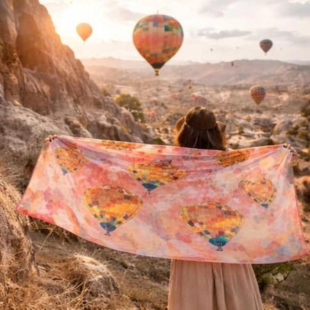 Kapadokya Balon Desenli %100 Pamuk Şal