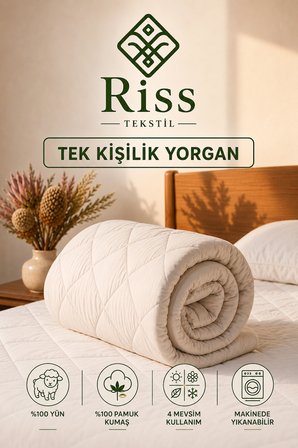 Tek Kişilik  Merinos Kuzu Yünü Yorgan (155 X 215 Cm, 3000 Gr)