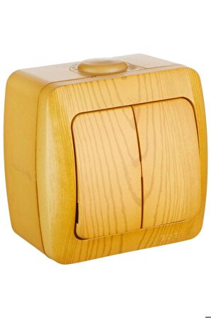 10 Adet Sıva Üstü Kayın Ahşap Renkli Komütatör İkili Anahtar Alsu / Elbi