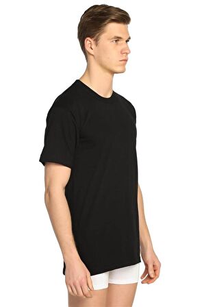 Erkek Penye 6'lı Paket 0 Yaka Yarım Kollu Fanila (siyah) %100 Pamuklu