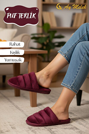 Kadın Peluş Ev Terliği Yumuşak Dokulu, Kaymaz Tabanlı, Rahat ve Sıcak Tutucu Terlik