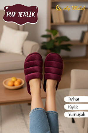 Kadın Peluş Ev Terliği Yumuşak Dokulu, Kaymaz Tabanlı, Rahat ve Sıcak Tutucu Terlik