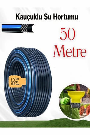 Termo Kauçuklu Bahçe Hortumu 50 Metre Dayanıklı 3 Katlı Sağlam Su Sulama Yıkama Hortum 12.5 mm 1/2"M