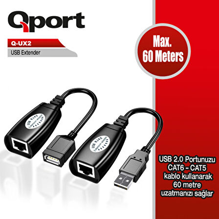 (Q-UX2) 60 METRE CAT5/CAT6 USB EXTENDER DONUSTURUCU 2'lı PAKET