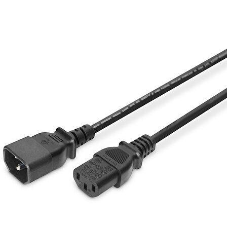 AK-440201-012-S PC-Monitör Arası Güç Kablosu, C14 erkek - C13 dişi, 1.2 metre, H05VV-F 3G 0.75qmm, siyah renk