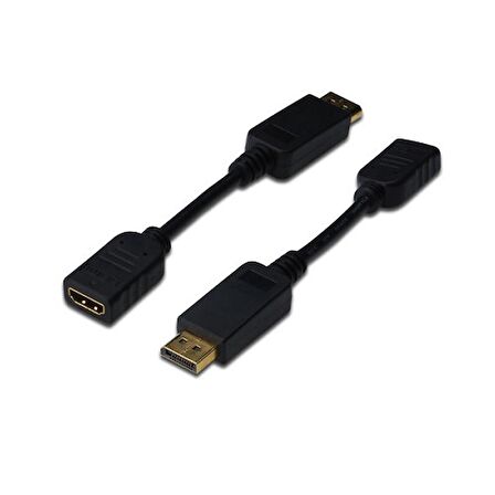 AK-340400-001-S Digitus DisplayPort (DP) <-> HDMI Adaptörü, Kablolu, DP Erkek - HDMI Tip A Dişi, AWG: 28, çift kat zırhlı, 0.15 metre, kilit mekanizmalı, DP 1.1a uyumlu, siyah renk