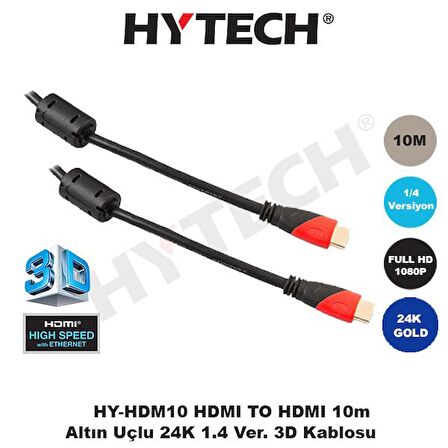 HDMI TO HDMI 10m Altın Uçlu 24K 1.4 Ver. 3D Kablosu HY-HDM10