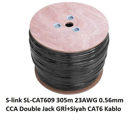 305m 23AWG 0.56mm CCA Double Jack GRİ+Siyah CAT6 Kablo SL-CAT609
