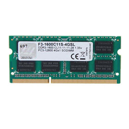F3-1600C11S-4GSL Value DDR3L-1600Mhz 1.35V Low Voltaj CL11 4GB SO-DIMM
