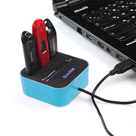DK-AC-UCR202BL USB 2.0 Multi Kart Okuyucu + 3 x USB 2.0 HUB Mavi