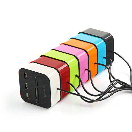 DK-AC-UCR202BL USB 2.0 Multi Kart Okuyucu + 3 x USB 2.0 HUB Mavi