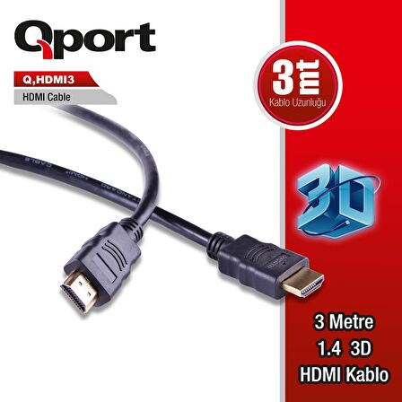 Q-HDMI3  Q-HDMI3 to HDMI3 1.4 3D 3 METRE ALTIN UÇLU KABLO