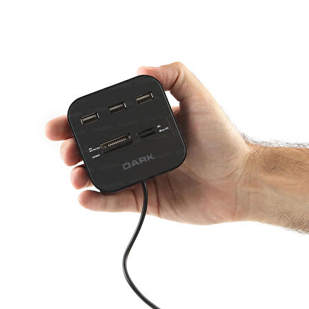 DK-AC-UCR202 USB 2.0 Multi Kart Okuyucu + 3 x USB 2.0 HUB Siyah