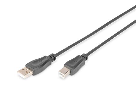 AK-300105-018-S USB 2.0 Bağlantı Kablosu, USB A Erkek - USB B Erkek B, 1.8 metre, AWG 28, USB 2.0 uyumlu, UL, siyah renk