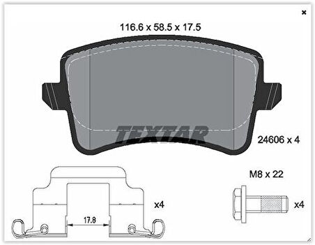 Textar 2460602 Fren Balatası Arka Gdb1765-Fdb4050 Volkswagen A4-A5-Q5 Bm 08- 8K0698451A