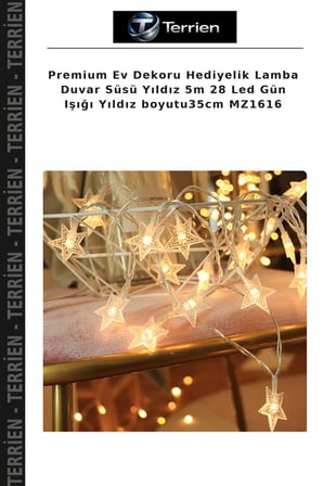 Premium Ev Dekoru Hediyelik Lamba Duvar Süsü Yıldız 5m 28 Led Gün Işığı Yıldız boyutu35cm MZ1616